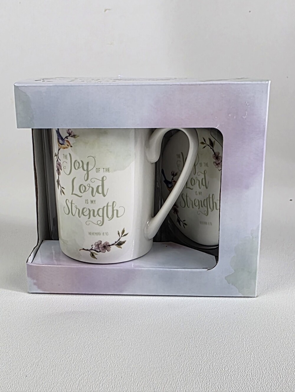 Inspirational Floral Ceramic Mug And Coaster Set - White with Pastel Accents!